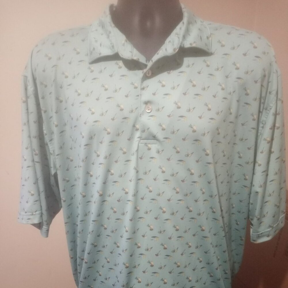 Peter Millar Polo Shirt Men’s XL Aqua Blue Summer Comfort Fly Fishing Lures